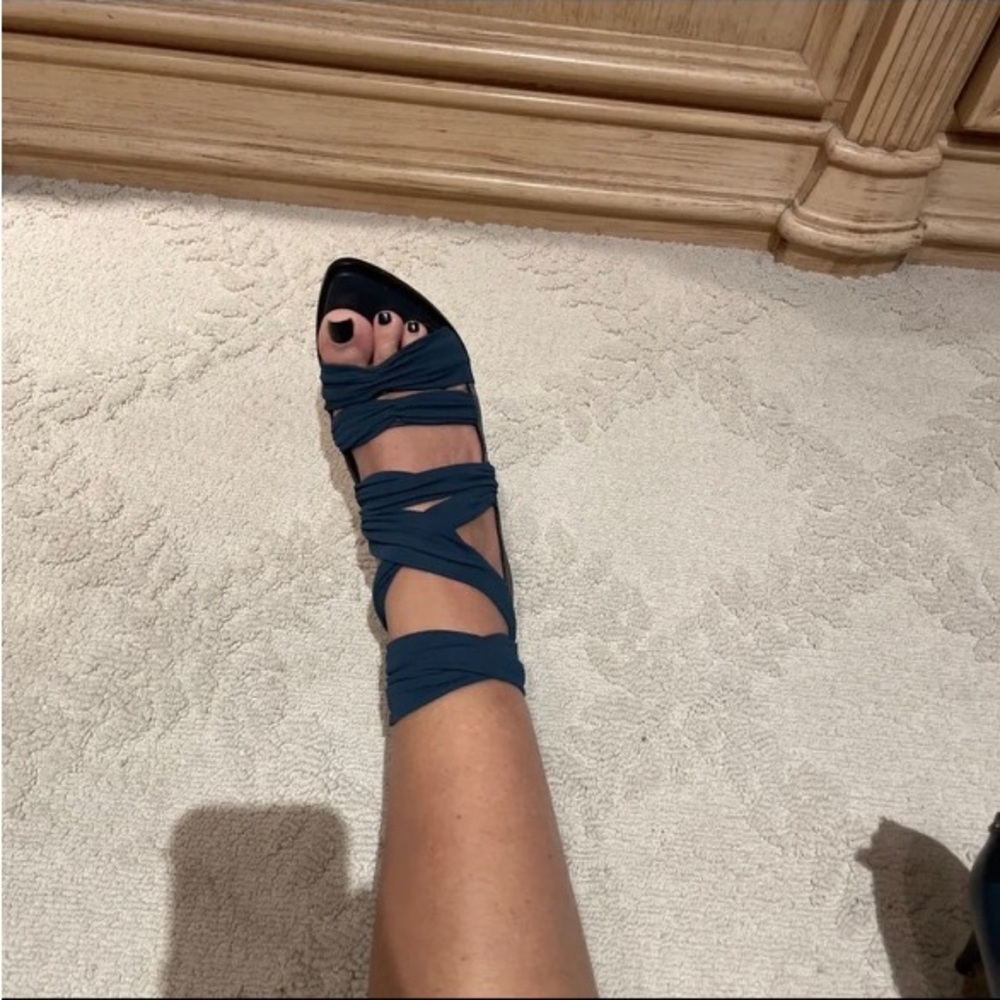 Givenchy Teal Leather Crossed Open Toe Peep High Heels Sandals 39.5 US 10